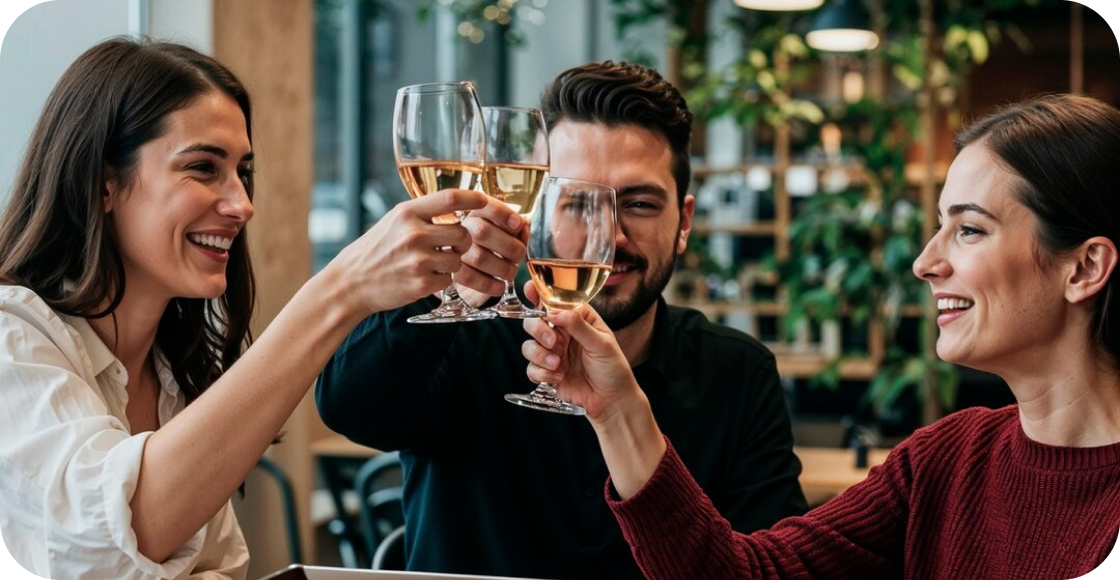 Corporate team toasting with drinks